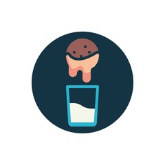 Christmas cookies and milk glass flat icon. Round colorful button, circular vector sign. Glass of milk and cookies flat style design