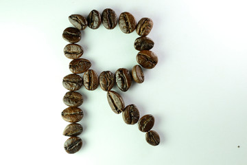 letter R with coffee beans in White background