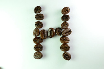 letter H with coffee beans in White background