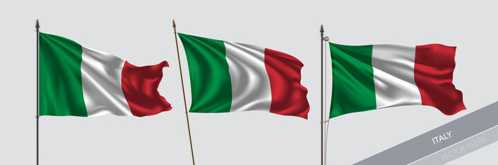 Set of Italy waving flag on isolated background vector illustration
