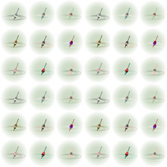 Seamless background of different fishing floats. Objects in pastel soft colors. Vector illustration for postcards, posters, textiles, logo for fishing club. © Mila Chern