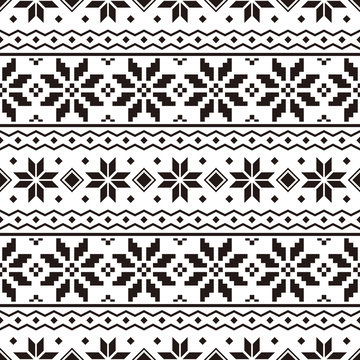 Geometric Christmas Ethnic pattern on white background. Ornament. Border. Seamless sample. It can be used as a background. Vector illustration