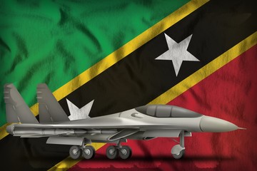 fighter, interceptor on the Saint Kitts and Nevis state flag background. 3d Illustration