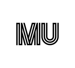 Initial two letter black line shape logo vector MU
