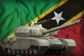 heavy tank on the Saint Kitts and Nevis national flag background. 3d Illustration