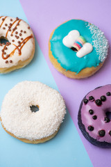close up of donut on blue background