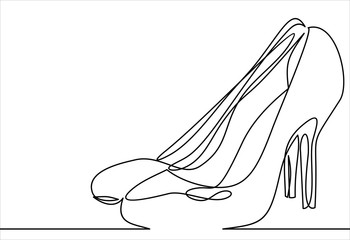 Women's high-heeled shoes. Vector line icon-continuous line drawing