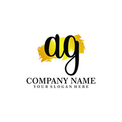 letter AG handwriting Black color logo, and elegant gold brush template