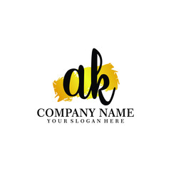 letter AK handwriting Black color logo, and elegant gold brush template