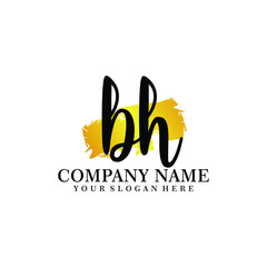 letter BH handwriting Black color logo, and elegant gold brush template