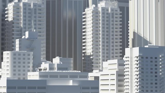 3d render of realistic city buildings in bright light with shadows. Detailed models.