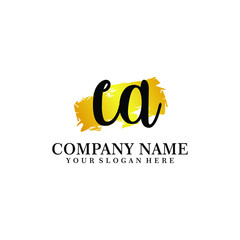 letter CA handwriting Black color logo, and elegant gold brush template