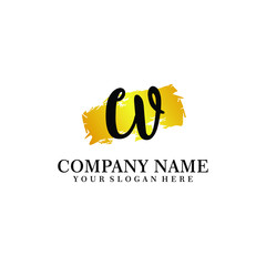 letter CV handwriting Black color logo, and elegant gold brush template