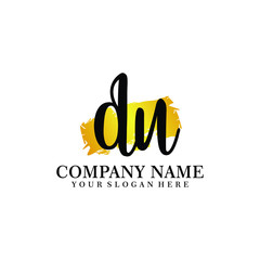 letter DU handwriting Black color logo, and elegant gold brush template