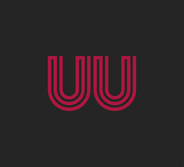 Initial two letter red line shape logo on black vector UU