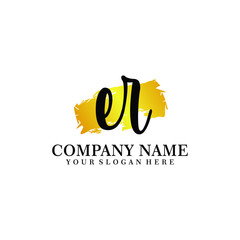 letter ER handwriting Black color logo, and elegant gold brush template