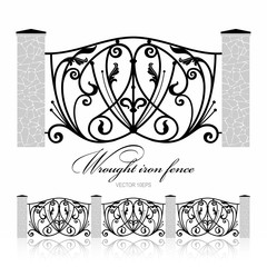 Wrought iron fence. Metal antique ornament vector illustration.