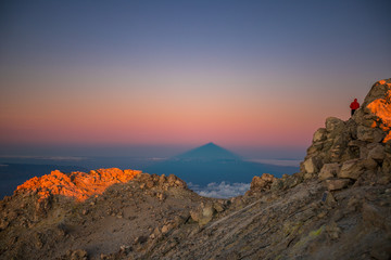 Shadow of the Teide volcano on the clouds
