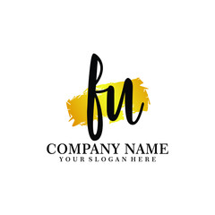 letter FU handwriting Black color logo, and elegant gold brush template