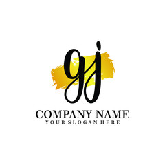 letter GJ handwriting Black color logo, and elegant gold brush template