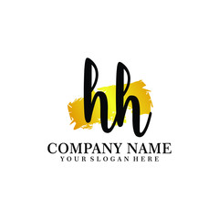 letter HH handwriting Black color logo, and elegant gold brush template
