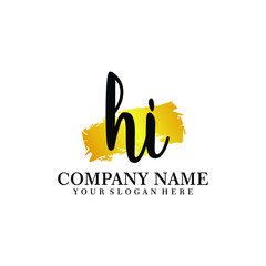 letter HI handwriting Black color logo, and elegant gold brush template