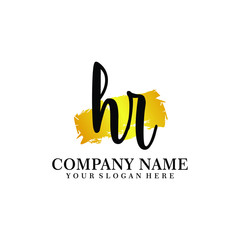 letter HR handwriting Black color logo, and elegant gold brush template