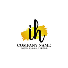 letter IH handwriting Black color logo, and elegant gold brush template