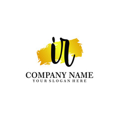 Naklejka premium letter IR handwriting Black color logo, and elegant gold brush template