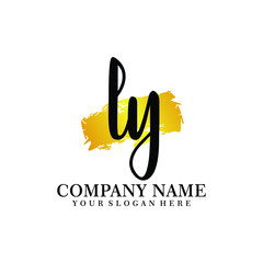 letter LY handwriting Black color logo, and elegant gold brush template
