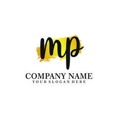 letter MP handwriting Black color logo, and elegant gold brush template