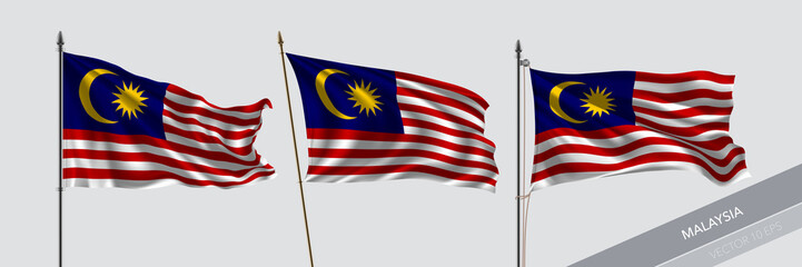 Set of Malaysia waving flag on isolated background vector illustration