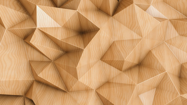 Polygonal abstract background with wood texture