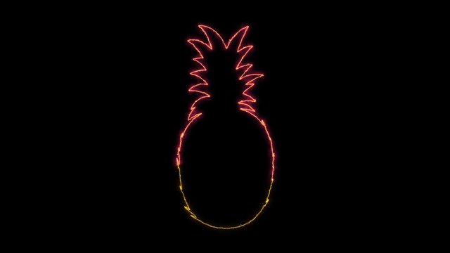 Animation of pineapple from glowing neon lines.