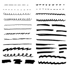 Hand drawn doodle lines set. Marker and pen brush stroke line