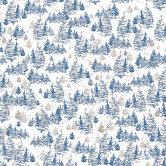 Vector Christmas trees forest seamless pattern, Holiday background in light tones