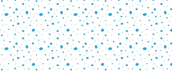 Polka dot blue seamless background with hand drawn doodle shapes. Irregular abstract texture with random dots and circles - obrazy, fototapety, plakaty