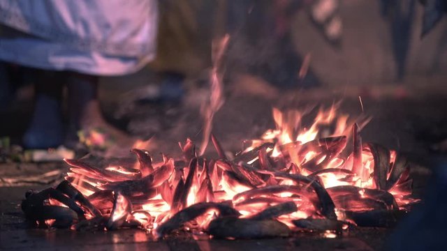 Indonesian Traditional Ritual Bonfire from Tari Kecak and Sanghyang Trance Dance