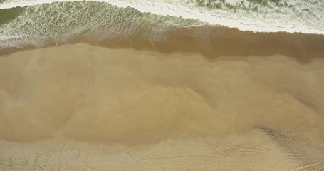 Foamy Waves Splashing On The Sandy Coast Of Gale, Near Camping Praia Da Gale In Portugal - Aerial Drone Shot - Powered by Adobe