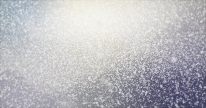 Snowfall in the blue sky winter background . Magical Happy new year texture. 3D rendering video loop 4k animation.