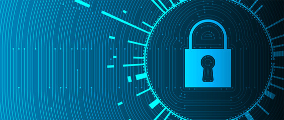 internet digital security technology concept for business background. Lock on circuit board
