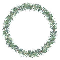 もみの木のリース　水彩風　クリスマス