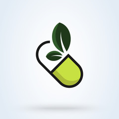herbal capsule pill leaf medicine drug logo. modern icon design illustration.