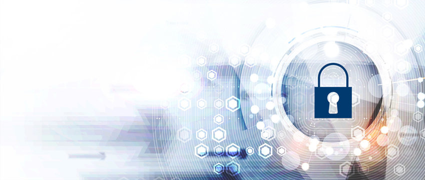 internet digital security technology concept for business background. Lock on circuit board