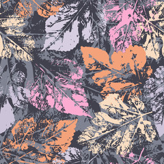 Seamless pattern with stamp leaves. Endless texture for nature design.
