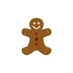 Obraz premium Holiday gingerbread man cookie. Cookie in shape of man with with colored buttons. New year or Chritmas decoration. Illustration in flat style.