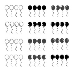 Set of balloons vector icon isolated on white background. Modern simple flat birthday balloon sign. Celebration, internet concept. Vector helium balloon for website, web button, mobile app. logo.