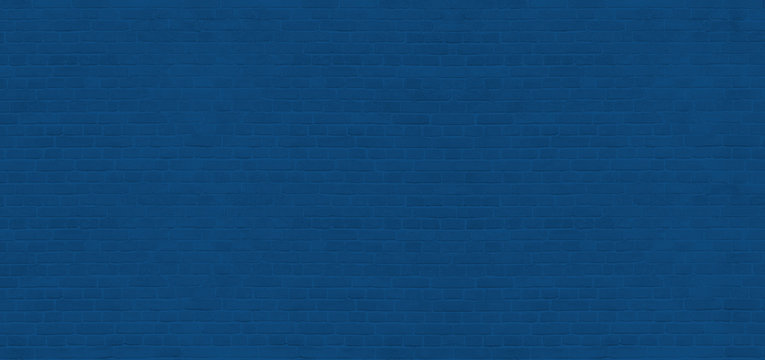 Panoramic Background Of Wide Old Classic Blue Color Of The Year 2020 Brick Wall Texture. Home Or Office Design Backdrop