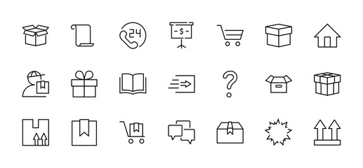 Set of Shipping vector line icon. It contains symbols to box, home and more. Editable Stroke. 32x32 pixels.