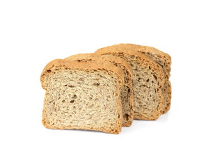 Slices of wholemeal bread isolated on a white background in close-up (high details)